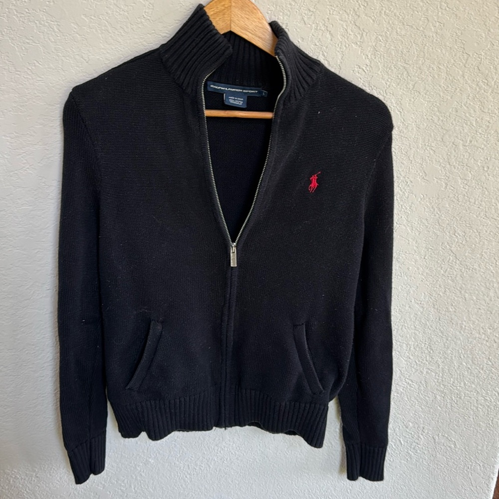 Ralph Lauren Sport Full Zipper Black Cardigan Sweater